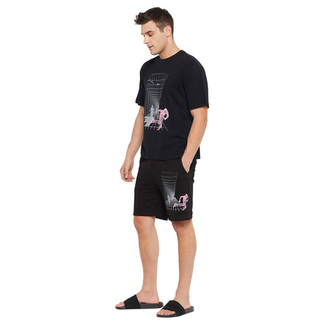 Black Oversized Isolation Printed Tshirt And Shorts Clothing Set Clothing Set Fugazee 