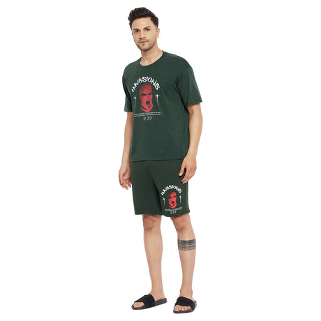 Moss Green Invasions Printed Tshirt & Shorts Clothing Set Clothing Set Fugazee 