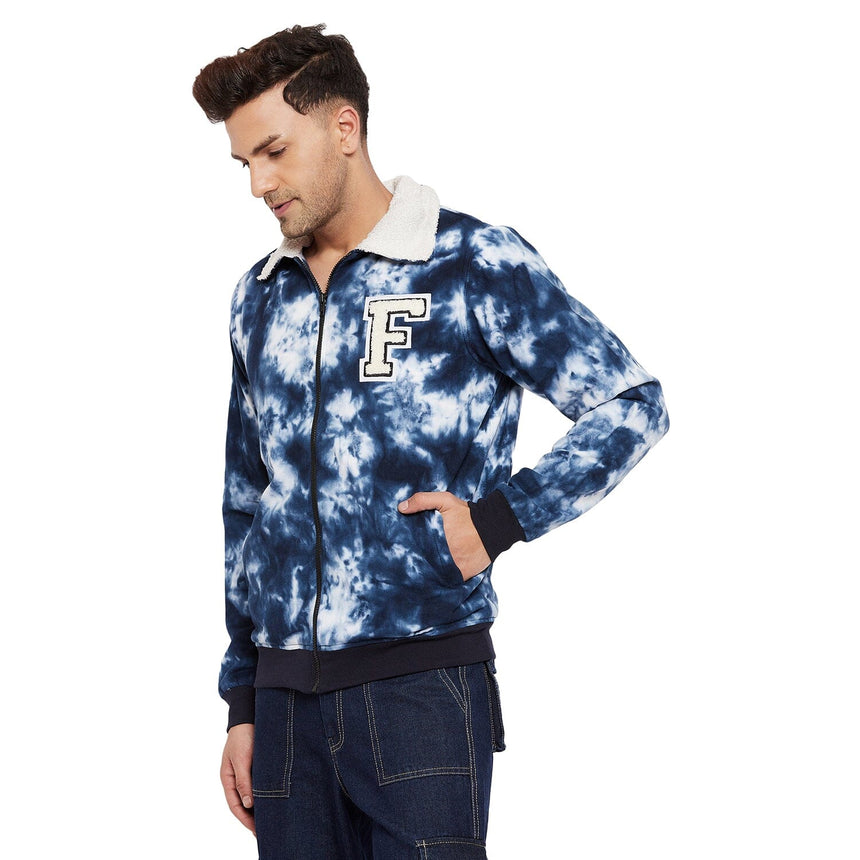 Blue Tie-Dye Sherpa Varsity Jacket Jackets Fugazee 