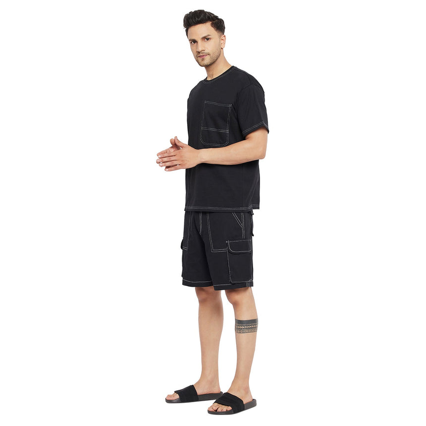 Black Oversized Carpenter Tshirt & Cargo Shorts Clothing Set Clothing Set Fugazee 