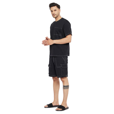 Black Oversized Carpenter Tshirt & Cargo Shorts Clothing Set