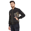 Camo on Black Nylon Gathered Sleeves Bomber Jacket