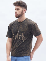 Faith Bleach Washed Graphic Oversized Tshirt