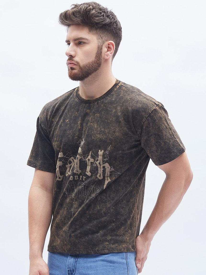 Faith Bleach Washed Graphic Oversized Tshirt