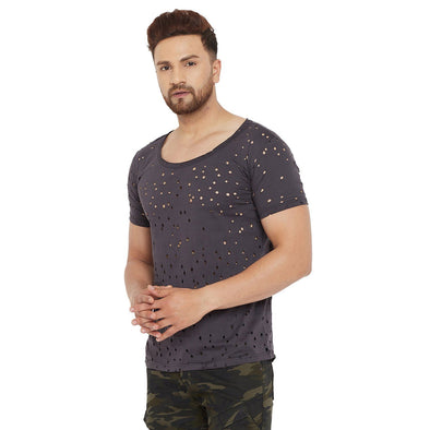 Charcoal Bulletholes Scoop Neck Tee