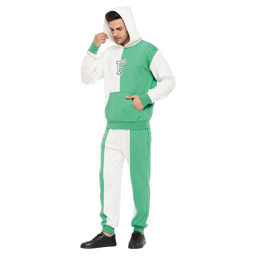 Green And White Cut-Sew Hoodie & Joggers Combo Tracksuit