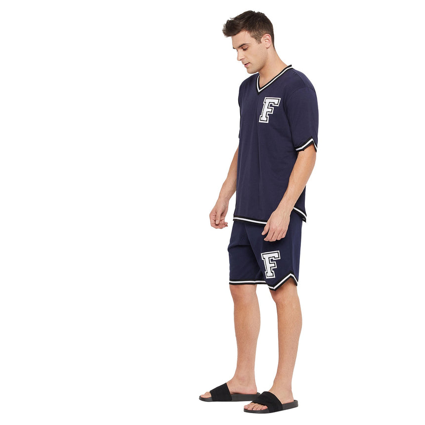 Navy Oversized Varsity Basketball Tshirt And Shorts Clothing Set Clothing Set Fugazee 