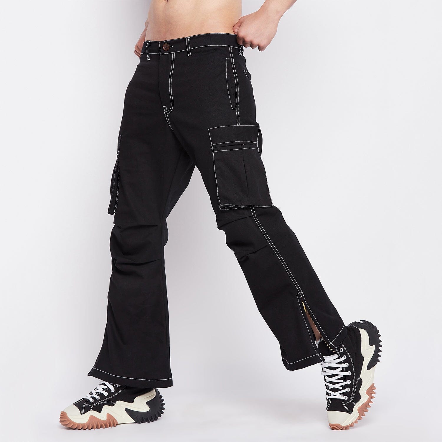 Buy Black Stretch Cotton Cargo Pants For Men Online In India
