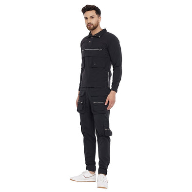 Black  Cargo Wind Cheater Tracksuit