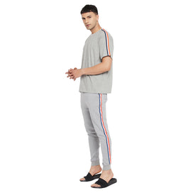 Grey Taped Oversized Tshirt and Slim Fit Matching Joggers Clothing Set