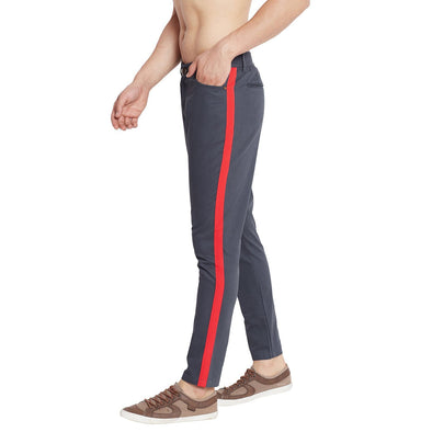 Navy Contrast Taped Chinos Trousers - Fugazee