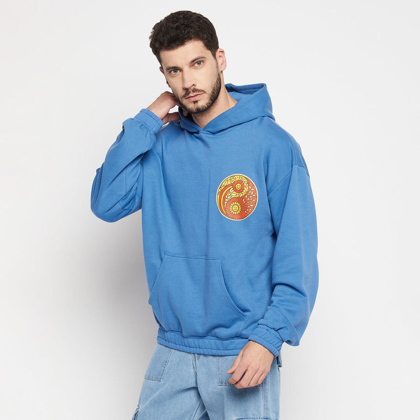 Blue Balanced Graphic Oversized Hooded Sweatshirt Sweatshirts Fugazee 