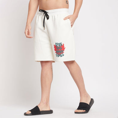 Ecru Love Graphic Shorts