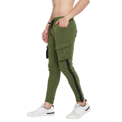 Olive Cargo Taped SweatPants Joggers - Fugazee