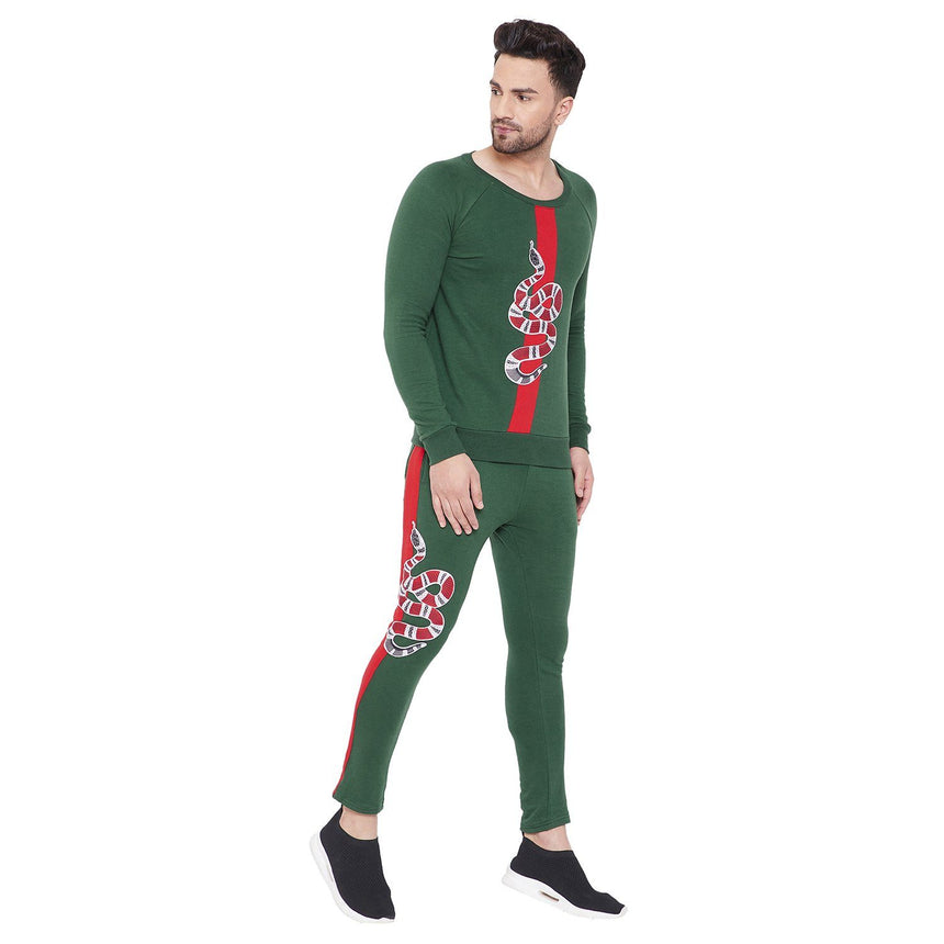 Forest Green Snake Patched Sweatshirt Sweatshirts - Fugazee