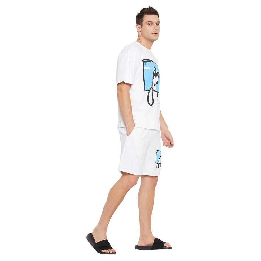 White Hang On Printed Tshirt And Shorts Clothing Set