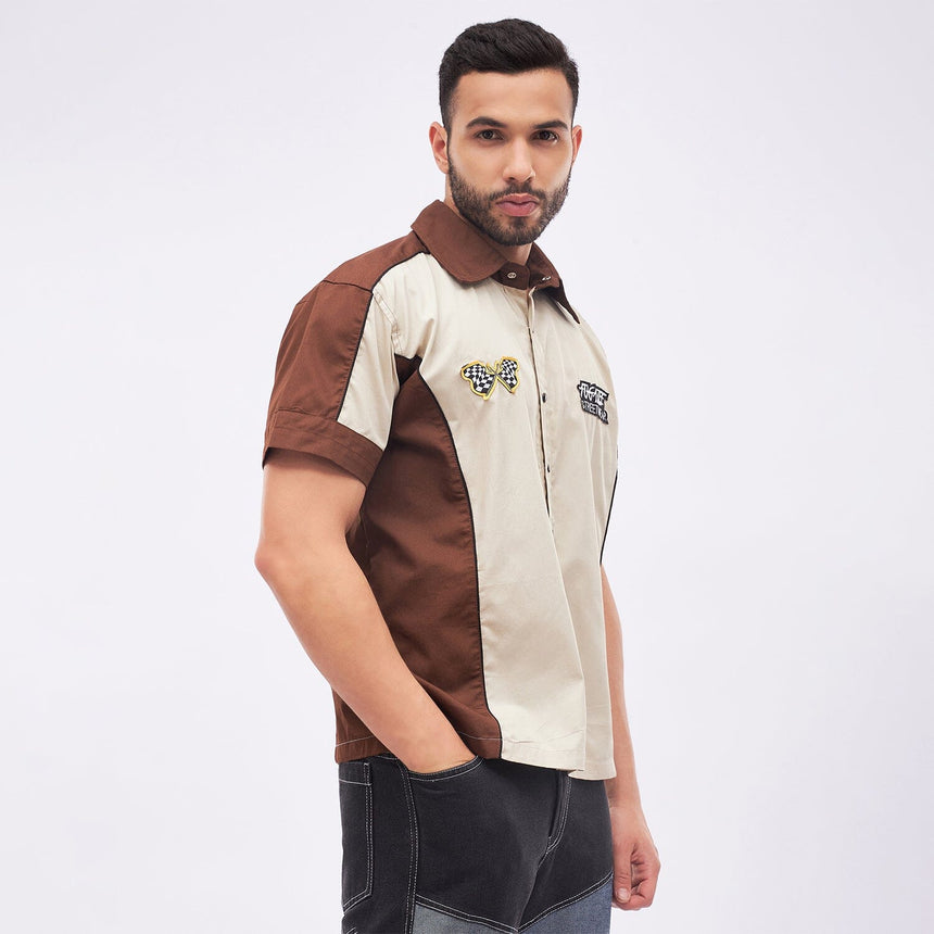 Beige & Brown Moto Shirt Shirts Fugazee 