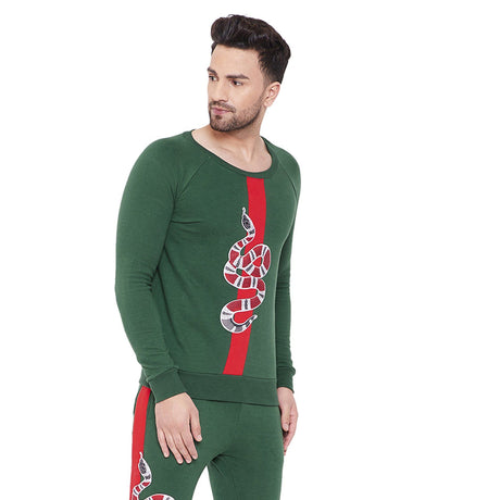 Forest Green Snake Patched Sweatshirt Sweatshirts - Fugazee