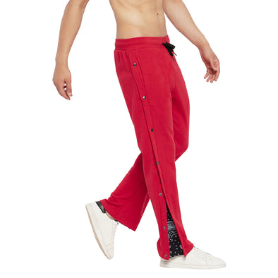 Red Flared Snap Button Trackpants
