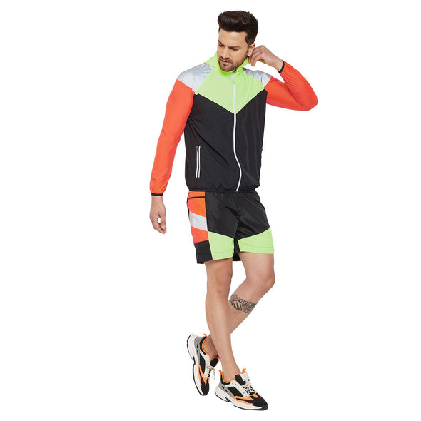 Neon Active Cut & Sew Wind Cheater Jacket and Shorts Clothing Set