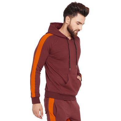 Wine Contrast Taped Hooded Sweatshirt Sweatshirts - Fugazee