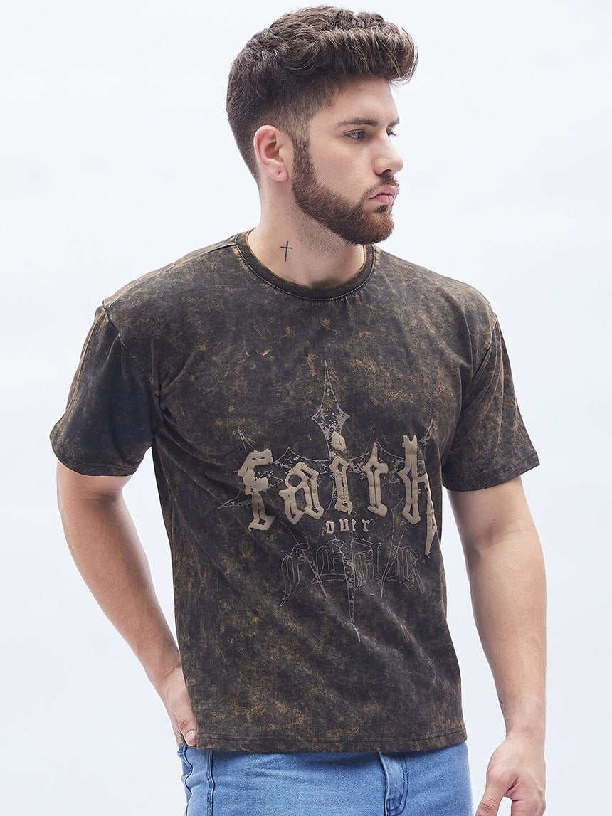 Faith Bleach Washed Graphic Oversized Tshirt