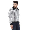 White Stripped Fur Collar Bomber Jacket