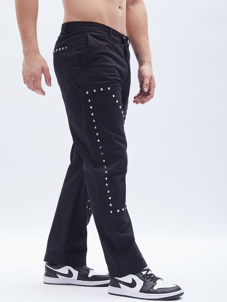 Black Twill Studded Carpenter Trousers Trousers Fugazee 