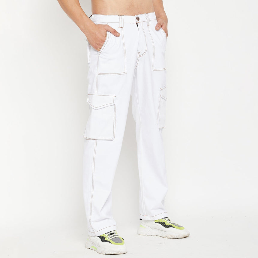 White Carpenter Cargo Pants Trousers Fugazee 