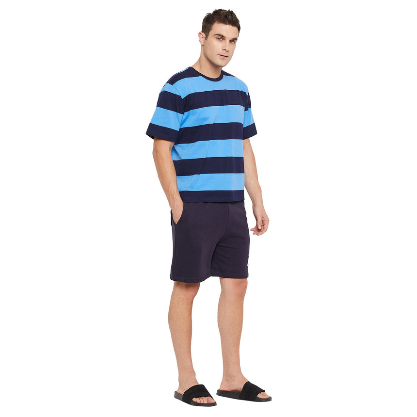 Navy Stripes Oversized Tshirt & Shorts Clothing Set Clothing Set Fugazee 