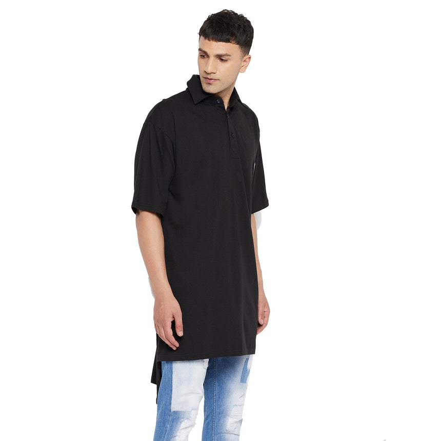 Black Oversized Unbalanced Polo Kurta T-shirts Fugazee 
