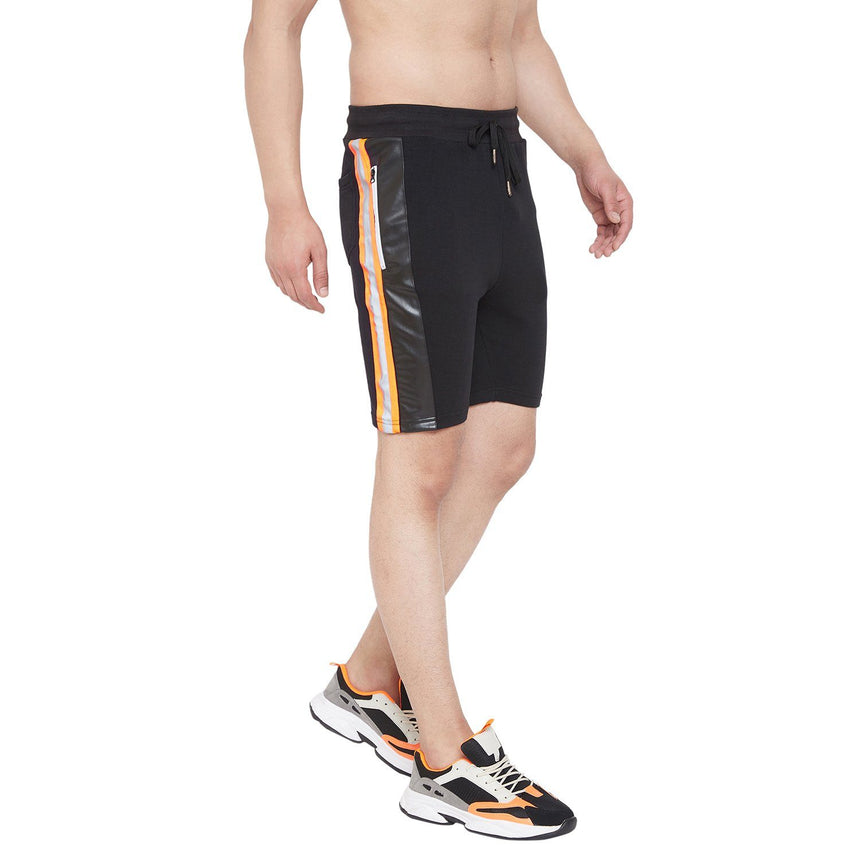 Black Neon Orange Reflective Taped Shorts Shorts - Fugazee