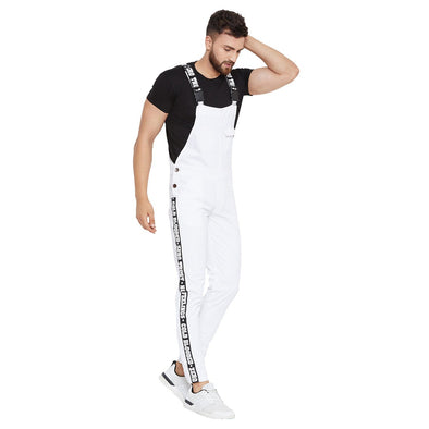 White Taped Full Length Dungaree Dungarees - Fugazee