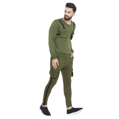 Olive Taped SweatShirt & Cargo Joggers Combo Suit Suits - Fugazee