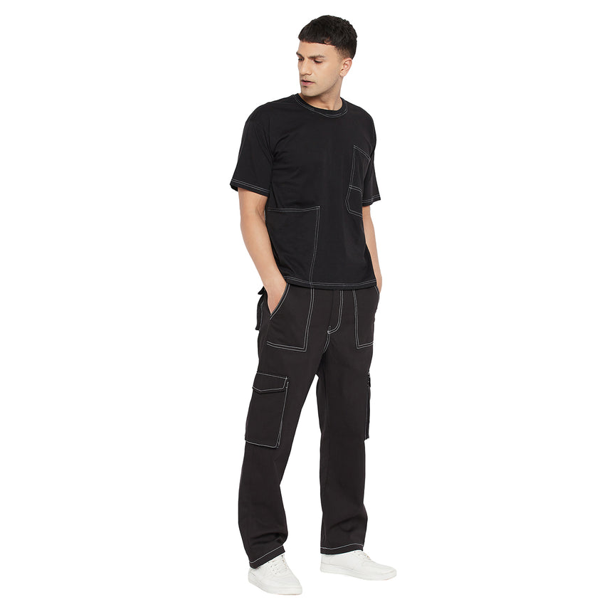 Black Oversized Carpenter Tshirt & Cargo Pants Combo Set Clothing Set Fugazee 