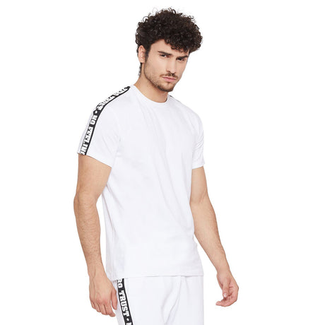 White Contrast Taped Tee T-Shirts - Fugazee
