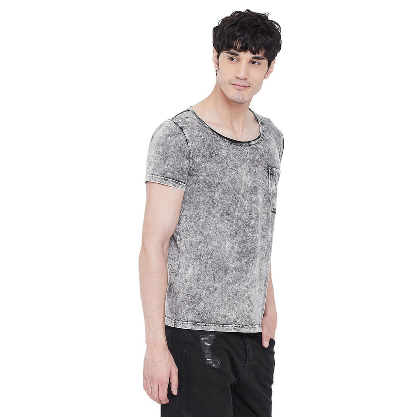 Acid Washed Deep Scoop Neck Tshirt T-Shirts - Fugazee