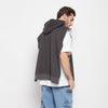 Charcoal Sleeveless Slit Open Hoodie with under T-shirt
