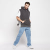Charcoal Sleeveless Slit Open Hoodie with under T-shirt