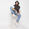 Charcoal Sleeveless Slit Open Hoodie with under T-shirt