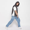 Charcoal Sleeveless Slit Open Hoodie with under T-shirt