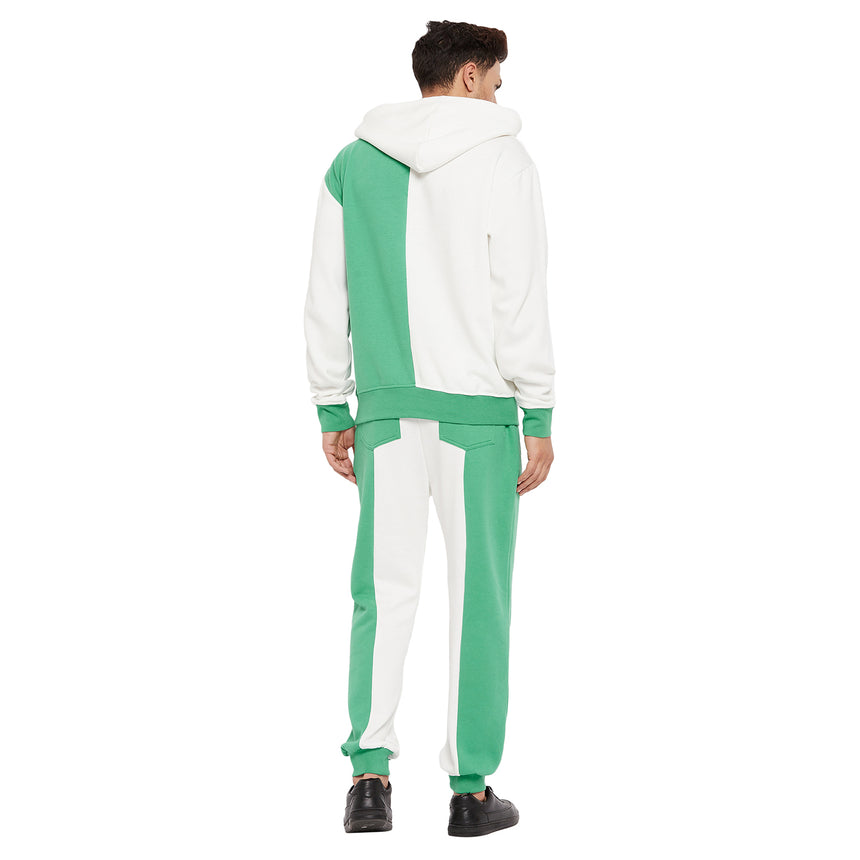 Green And White Cut-Sew Hoodie & Joggers Combo Tracksuit