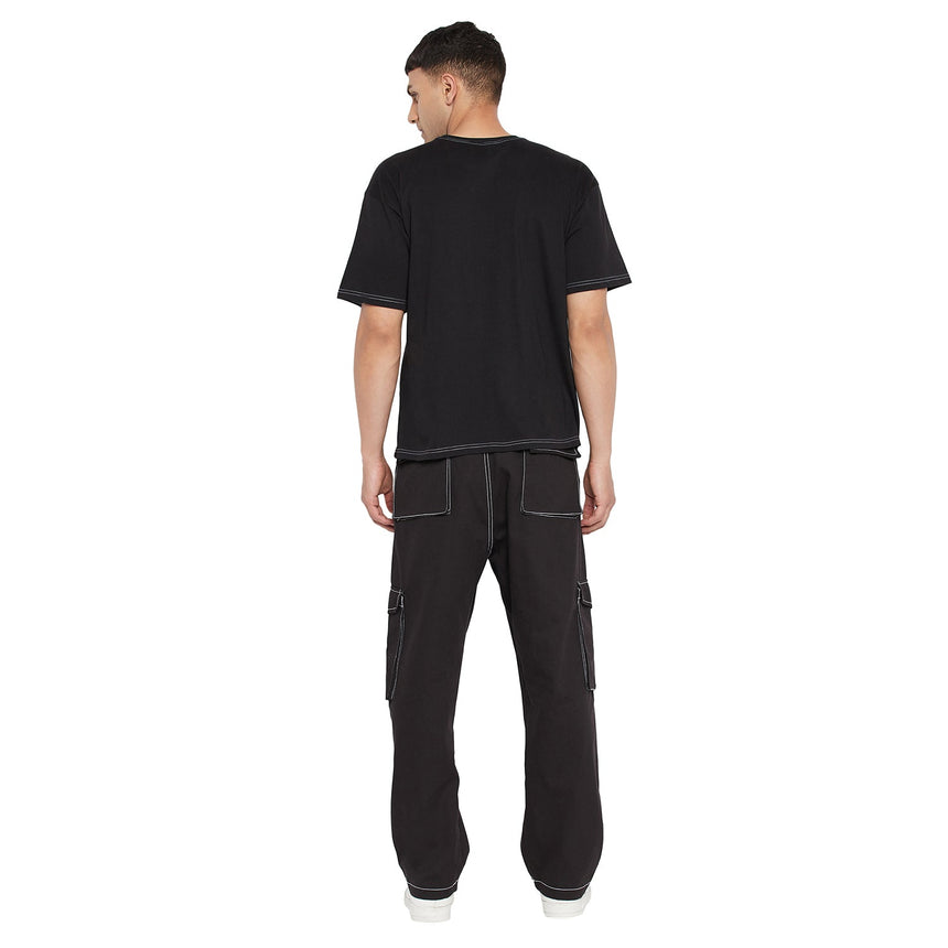 Black Oversized Carpenter Tshirt & Cargo Pants Combo Set Clothing Set Fugazee 