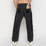 Grey Contrast Stitched Double Panel Jeans Jeans Fugazee 