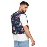 Navy Floral Print Sleeveless Puffer Jacket Jackets Fugazee 