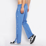 Blue Melange Snapbutton Flared Trackpants