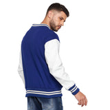 Royal Blue Fleece Faux Leather Sleeves Varsity Jacket