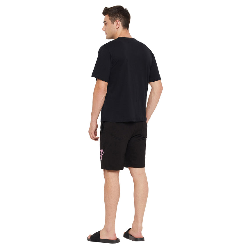 Black Oversized Isolation Printed Tshirt And Shorts Clothing Set