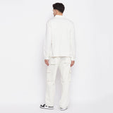 White Contrast Stich Carpenter Shirt & Cargo Pants Clothing Set