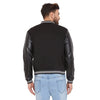 Black Faux Suede Leather Varsity Bomber Jacket
